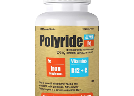 Polyride Ultra Fe - Iron + Vitamins B12 + C | 100 Capsules
