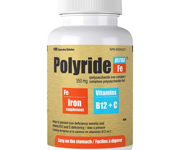 Polyride Ultra Fe - Iron + Vitamins B12 + C | 100 Capsules – White ...