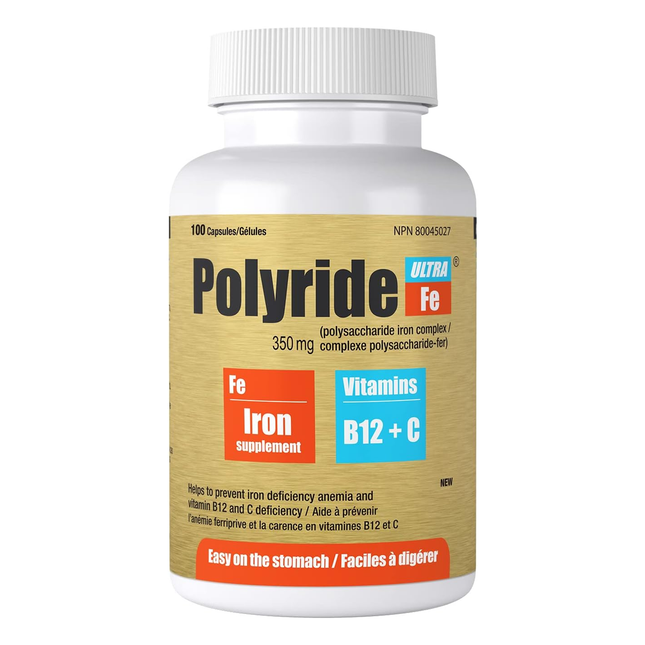 Polyride Ultra Fe - Iron + Vitamins B12 + C | 100 Capsules