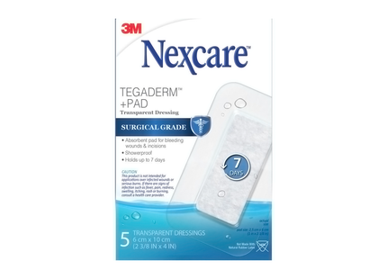 3M - Nexcare Tegaderm + Pad Surgical Grade - 6CM x 10CM | 5 Transparent Dressings