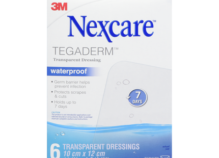 3M - Nexcare Tegaderm Waterproof Transparent Dressing 10 cm x 12 cm | 6 Dressings