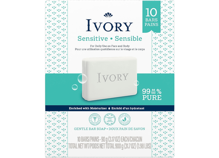 Ivory - Sensitive Fragrance Free Soap Bar | 10 x 90 g