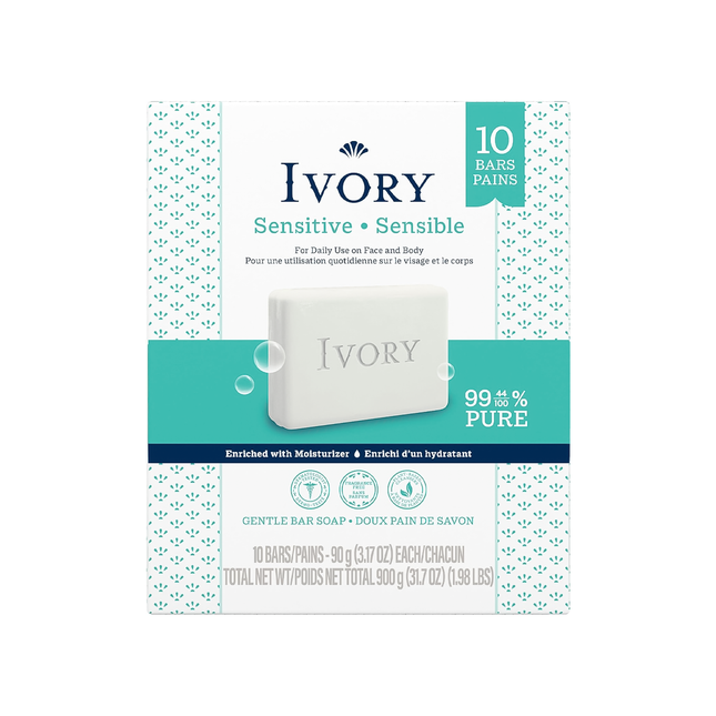 Ivory - Sensitive Fragrance Free Soap Bar | 10 x 90 g