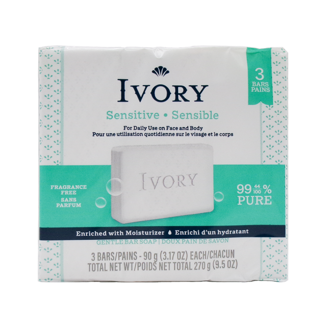 Ivory - Sensitive Fragrance Free Soap Bar | 3 x 90 g