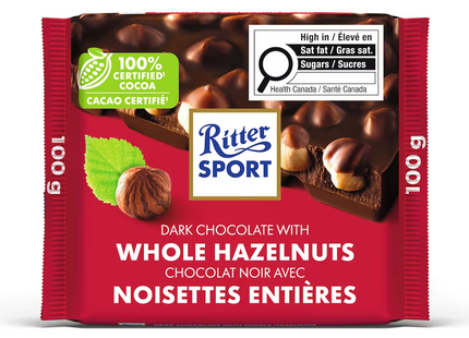 Ritter Sport - Barre de chocolat noir aux noisettes entières | 100g