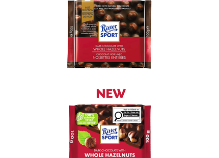 Ritter Sport - Barre de chocolat noir aux noisettes entières | 100g