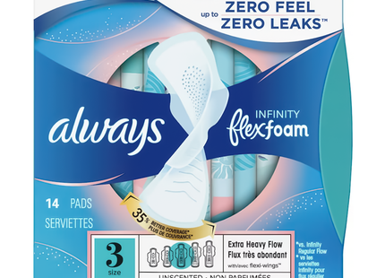 Always - Infinity Flex Foam Unscented Pads, Size 3 | 14 Pads
