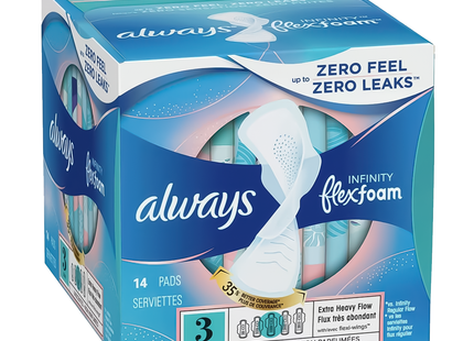 Always - Infinity Flex Foam Unscented Pads, Size 3 | 14 Pads
