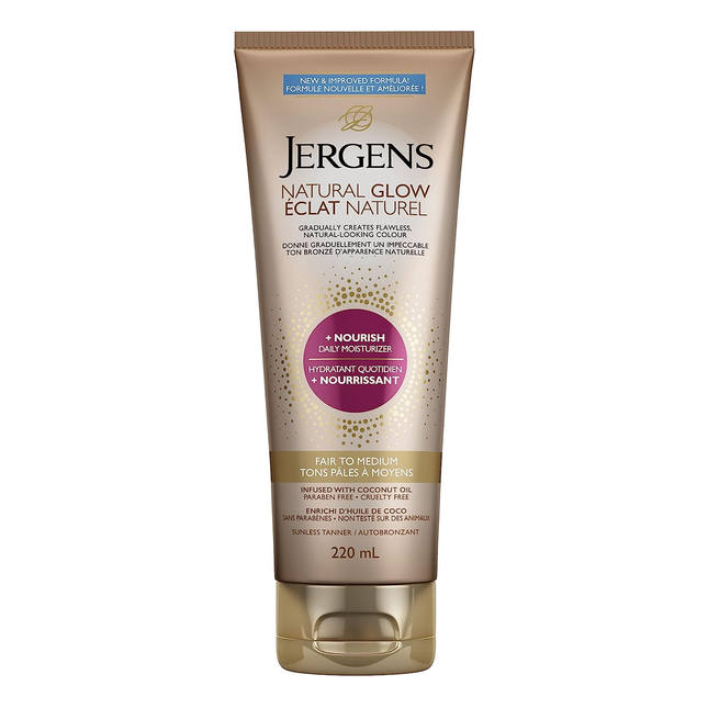 Jergens - Crème hydratante Natural Glow + Nourish, teint clair à moyen | 220 ml