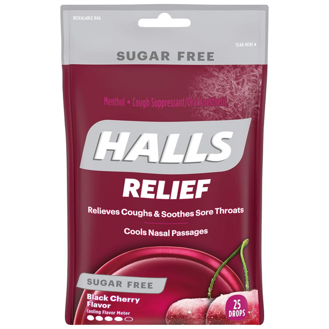 Halls - Pastilles Mentho-Lyptus Relief à Saveur de Cerise Noire | 25 pastilles