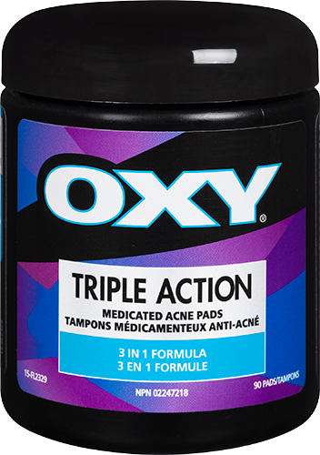 Coussinets médicamenteux contre l'acné Oxy Triple Action - Formule 3 en 1 | 90 tampons