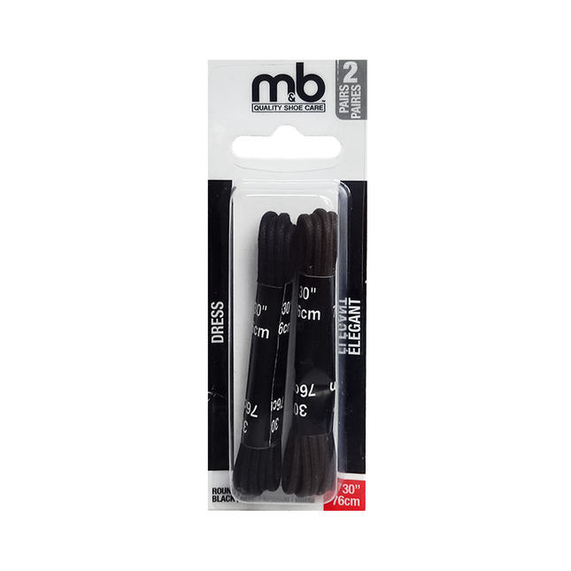 M&B - Dress Laces, Black/Brown 30" | 2 Pairs