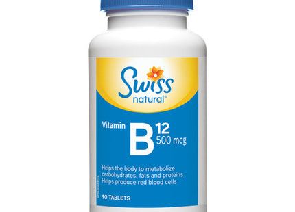 Swiss Natural - Vitamin B12 for Aid in Metabolizing Carbohydrates, Fats, Proteins, and the Production of Red Blood Cells | 1000 mcg X 90 Tablets