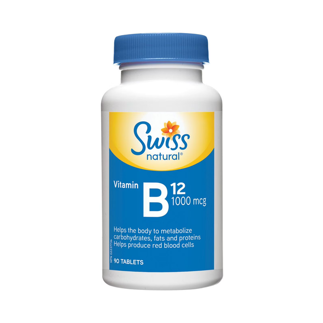 Swiss Natural - Vitamine B12 pour aider au métabolisme des glucides, des graisses, des protéines et à la production de globules rouges | 1000 mcg X 90 comprimés