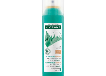 Klorane - Oil Absorbing Dry Shampoo with Nettle for Oily Hair - Brown to Dark Hair | 150 mL
