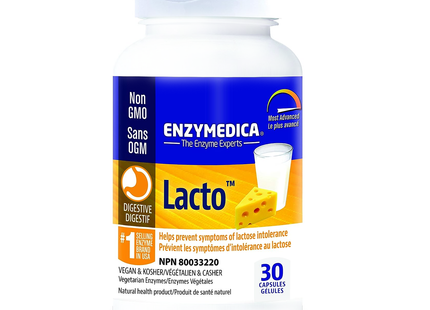 Enzymedica - Lacto - Soutien enzymatique pour le soulagement digestif de l'intolérance au lactose | 30 Gélules