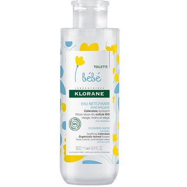 Klorane BeBe - No Rinse Cleansing Water - with Soothing Calendula - for Face Hands & Diaper Area - Normal Skin | 500 mL