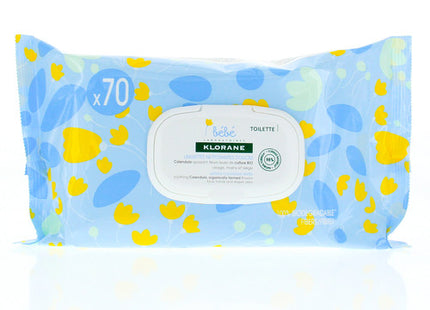 *Klorane BeBe - Gentle Cleansing Wipes with Calendula - for Face Hands & Diaper Area | 70 - 100% biodegradable Wipes