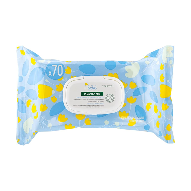 *Klorane BeBe - Lingettes nettoyantes douces au calendula - pour le visage, les mains et les couches | 70 à 100 % de lingettes biodégradables