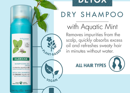 Klorane - Detox Dry Shampoo with Organic Aquatic Mint - for Pollution Exposed Hair | 150 mL