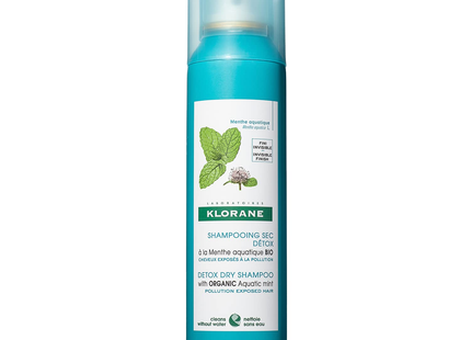 Klorane - Shampoing sec détox à la menthe aquatique bio - pour cheveux exposés à la pollution | 150 ml