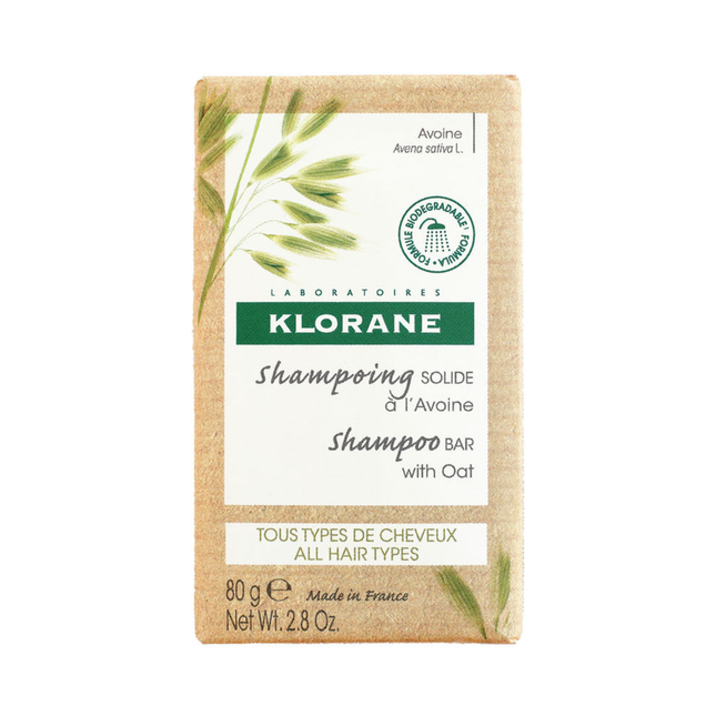 Klorane - Shampoing solide à l'avoine pour tous types de cheveux - 80 g