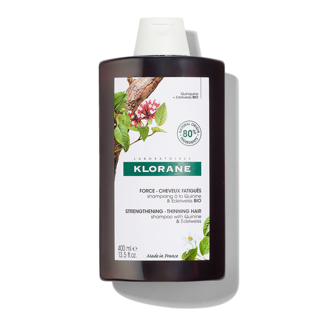 Klorane - Shampoing fortifiant à la quinine et à l'edelweiss bio pour cheveux clairsemés | 400 ml