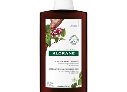 Klorane - Shampoing fortifiant à la quinine et à l'edelweiss bio pour cheveux clairsemés | 400 ml