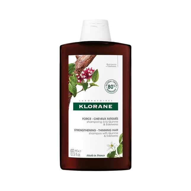 Klorane - Shampoing fortifiant à la quinine et à l'edelweiss bio pour cheveux clairsemés | 400 ml