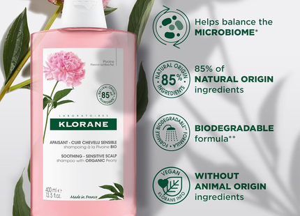 Klorane - Shampoing apaisant cuir chevelu sensible, Pivoine bio | 400 mL