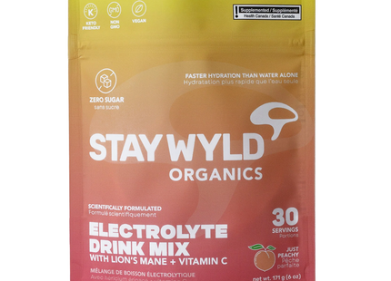 Stay Wyld - Mélange pour boisson électrolytique avec crinière de lion + vitamine C, saveur pêche | 30 portions
