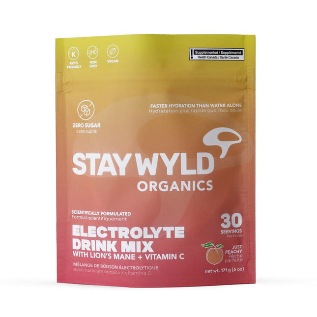 Stay Wyld - Electrolyte Drink Mix with Lion's Mane + Vitamin C, Just Peachy Flavour | 30 Servings