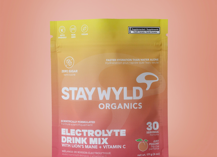 Stay Wyld - Mélange pour boisson électrolytique avec crinière de lion + vitamine C, saveur pêche | 30 portions