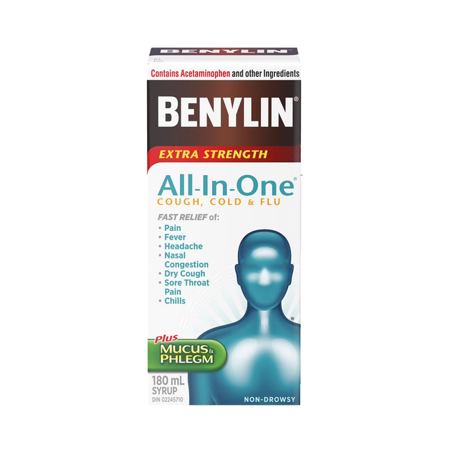 Benylin - Extra Fort Tout-en-un Contre la Toux, le Rhume et la Grippe | 180 mL