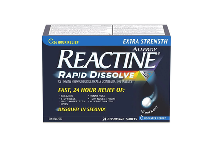 Reactine - Comprimés dissolvants extra forts pour le soulagement des allergies à dissolution rapide | 24 comprimés