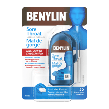 Benylin - Dual Action Sore Throat Lozenges - Cool Mint Flavour  | 20 Lozenges
