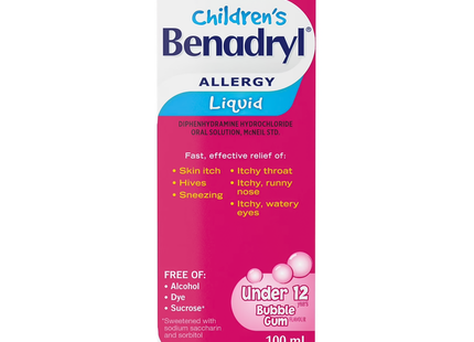Benadryl - Children's Allergy Liquid for Ages Under 12 - Bubblegum | 100 mL