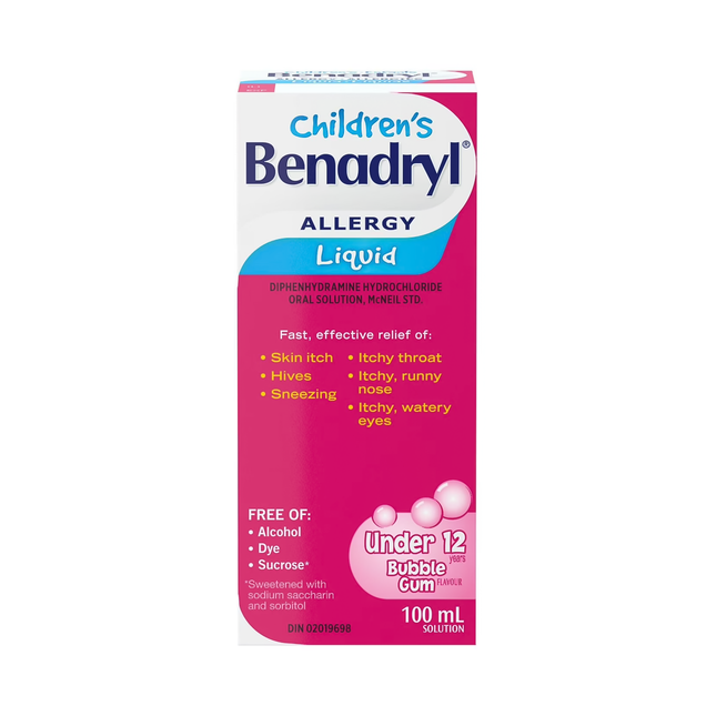 Benadryl - Children's Allergy Liquid for Ages Under 12 - Bubblegum | 100 mL