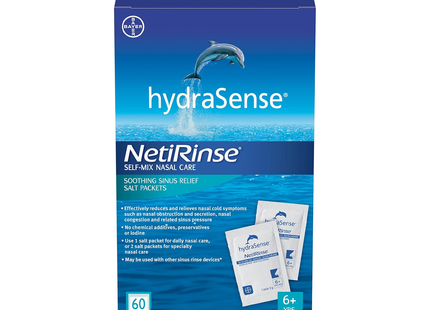 HydraSense - NetiRinse Self-mix Nasal Care Soothing Sinus Relief Salty Packs | 60 Salt Packets X 4 g