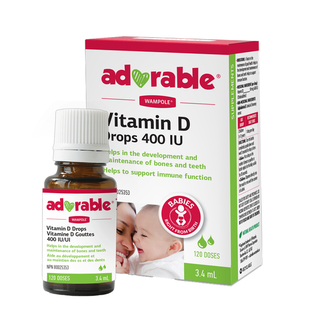 Wampole - Adorable Vitamin D Drops 400 IU, 0-13 years old | 3.4 mL