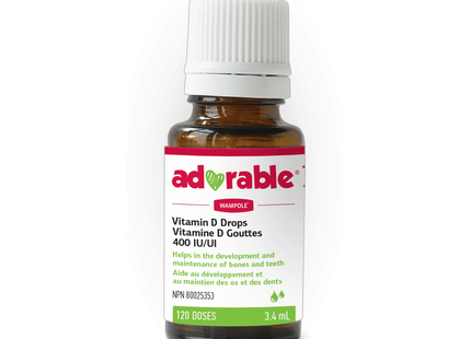 Wampole - Adorables gouttes de vitamine D 400 UI, 0-13 ans | 3,4 ml