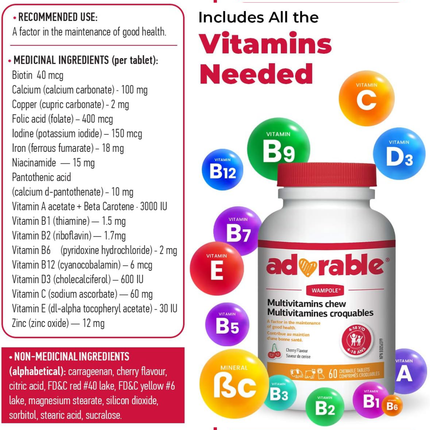 Wampole - Multivitamine Adorable | 60 Comprimés à croquer