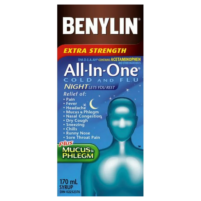 Benylin - Extra Strength All-In-One Cough, Cold & Flu Night Syrup | 170 ml