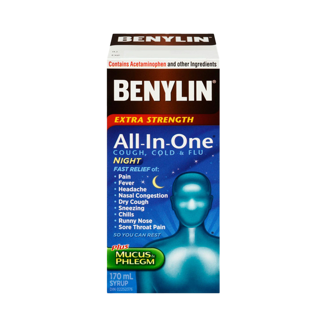 Benylin - Sirop de nuit tout-en-un extra fort contre la toux, le rhume et la grippe | 170 ml