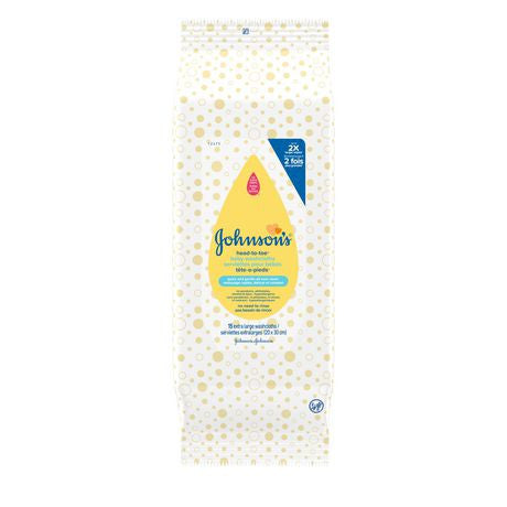 Débarbouillettes pour bébé de la tête aux pieds Johnson's | 15 débarbouillettes extra larges