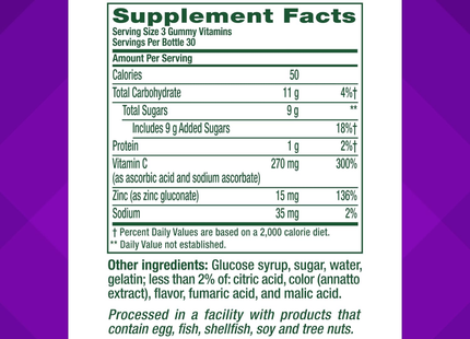 Vitafusion - Zinc puissant + Vitamine C | 90 Gummies