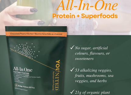 Younited - Organic All-In Superfood - Chocolate Peanut Butter | 25 Servings 825 g