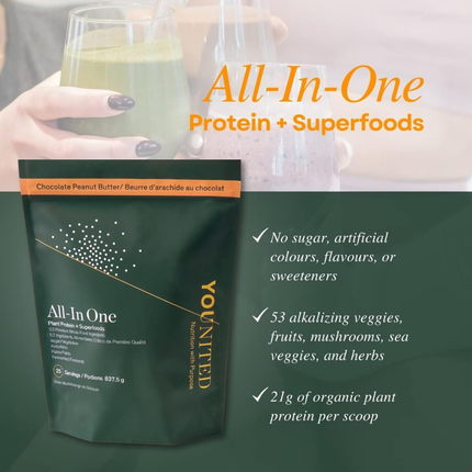 Younited - Organic All-In Superfood - Chocolate Peanut Butter | 25 Servings 825 g