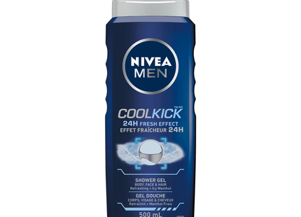 Nivea - Men Cool Kick 24H Fresh Effect Shower Gel Body, Face & Hair | 500 mL