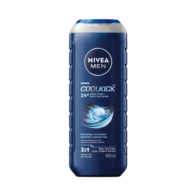 Nivea Men Cool Kick 24H Gel douche effet frais pour corps, visage et cheveux | 500 ml 